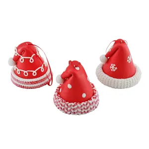 New Christmas Tree Hanging Decorations Polymer Clay Soft Pottery Mini Cute Christmas Hat Pendant DIY Home Indoor Party Ornaments