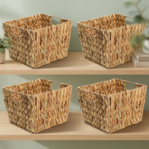 Water Hyacinth Rustic Square <b>Foldable</b> Storage <b>Basket</b> Handle Multifunctional Room Storage Container Kitchen Dining Home - Product Image 2