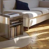 Table d'appoint en acier inoxydable brossé de style mid-century, table basse moderne en métal, table de chevet, porte-revues pour salon
