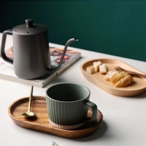 Bandeja ovalada de madera de color natural para servir té, café y postres, para uso doméstico. - Product Image 3