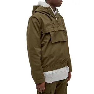 उपयोगितावादी शैली Mens साटिन कपास जैकेट कस्टम Hooded, आधा ज़िप स्वेटर Anorak जैकेट