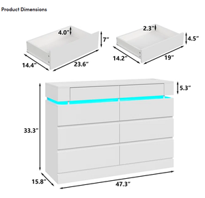 YIFAN Coiffeuse et <span class=keywords><strong>commode</strong></span> moderne <span class=keywords><strong>avec</strong></span> 8 tiroirs, 47,3 po de large, prise de courant, éclairage LED, design panneau pour salon et chambre - Product Image 4
