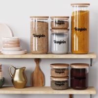 370ml 890ml 1370ml 1860ml Stoples Makanan Kaca Bulat dengan Tutup Sekrup Bambu untuk Menyimpan Ular, Kacang, Keripik, Kue, Logo Dapat Disesuaikan