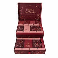 Calendrier de l'Avent de Luxe Personnalisé Rouge avec Tiroirs, Boîte Cadeau 24 Jours, Emballage Beauté avec Logo Gaufré Or