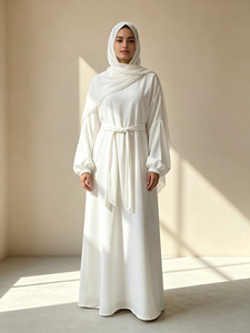 Modest Islamic Women <b>White</b> Abaya <b>White</b> Dress with Satin Lined Long Loose <b>Maxi</b> Dress Muslim Prayer Daily Wear (6673) - Product Image 2