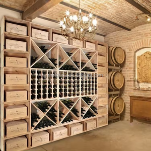 Bodega de vino de madera maciza de lujo grande personalizada, estante de vino hecho a mano de estilo clásico moderno para muebles del hogar, Panel de estilo de madera - Product Image 3