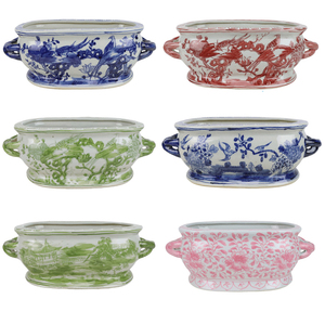 RZSC68-A-B-C-D-E Nouveau petit <span class=keywords><strong>pot</strong></span> <span class=keywords><strong>de</strong></span> fleurs <span class=keywords><strong>de</strong></span> jardin en forme d'ellipse avec motif d'oiseaux et <span class=keywords><strong>de</strong></span> fleurs peints à la main avec deux poignées - Product Image 1