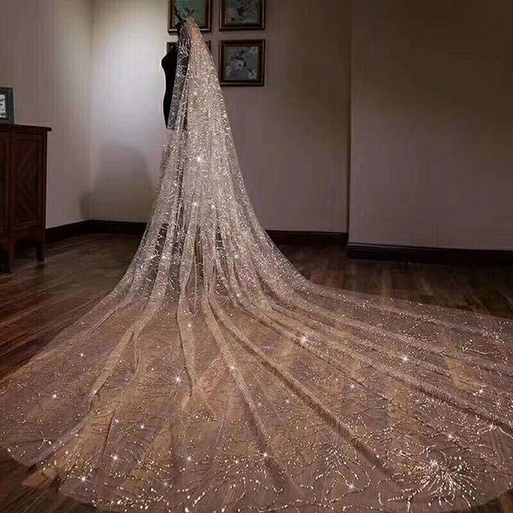 CYG 3.0 m Long Catedral Véu Véu De Casamento Nupcial Macio Tule Com Glitter Lantejoulas Faísca Véu De Noiva