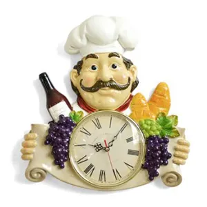 3D chef retro resin wall clock for kitchen room Pendule