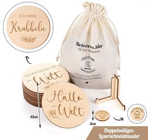 Praktischer Ständer aus Lindenholz, Geschenke für Babypartys, Schwangere Frauen auf Deutsch, 30 Wichtige Momente Holz-Meilenstein-Karten für Babys - Product Image 4