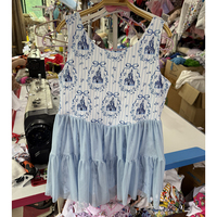 Robe Active Superposée en Maille Imprimée Vintage pour Filles DH ODM, Débardeur Sans Manches en Polyamide et Tulle Bleu Clair, Tenue de Fête pour Tout-Petits