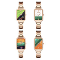 Jam Tangan Wanita Little Green Ramah Lingkungan, Modis, Terlaris di Pasar Ekspor, Bentuk Persegi Panjang, Tali Akrilik Patchwork, Quartz Alloy