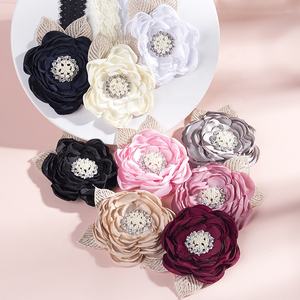 ربطة شعر دانتيل زهور من الساتان للأطفال ، فتاة بلون سادة زهرة أوراق ذهبية حجر الراين زينة لشعر الأطفال إكسسوارات شعر - Product Image 3