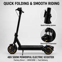 Trottinette électrique pliable certifiée CE 48V 500W, cadre en alliage d'aluminium, suspension avant, phare, feu arrière, pour trajets quotidiens