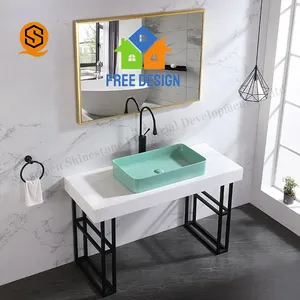 Banyo vanity otel daire akrilik katı yüzey lavabo beyaz banyo lavaboları