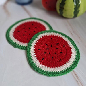 Handmade Crochet Watermelon Coaster <b>Round</b> Fabric <b>Mats</b> For Cups Mugs Home Decor Fruit Design Style Crochet Coaster - Product Image 3