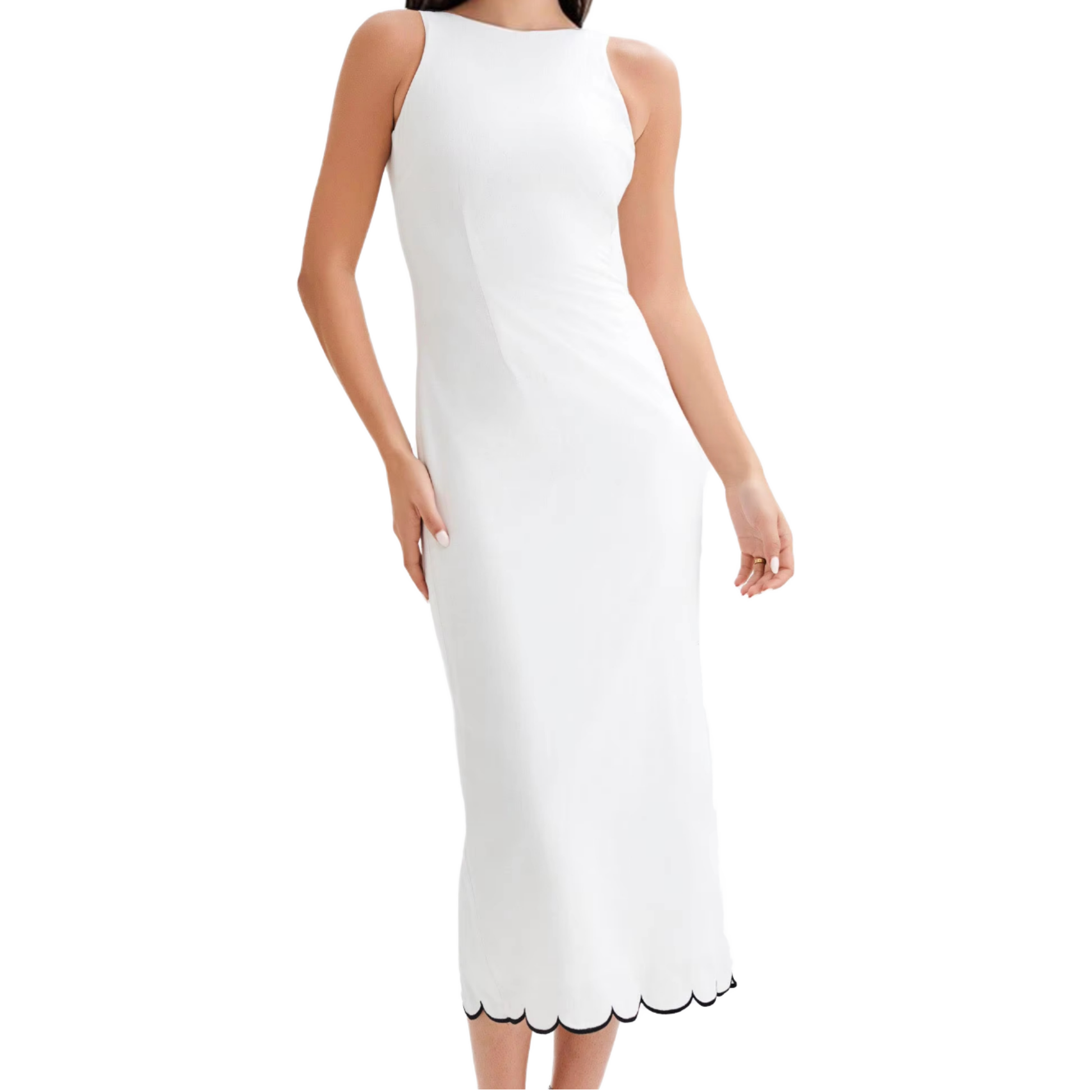 white christmas dresses Wedtrend Women White Casual Dress Short Sleeves V Neck Midi Summer Dress, White / L main image 1