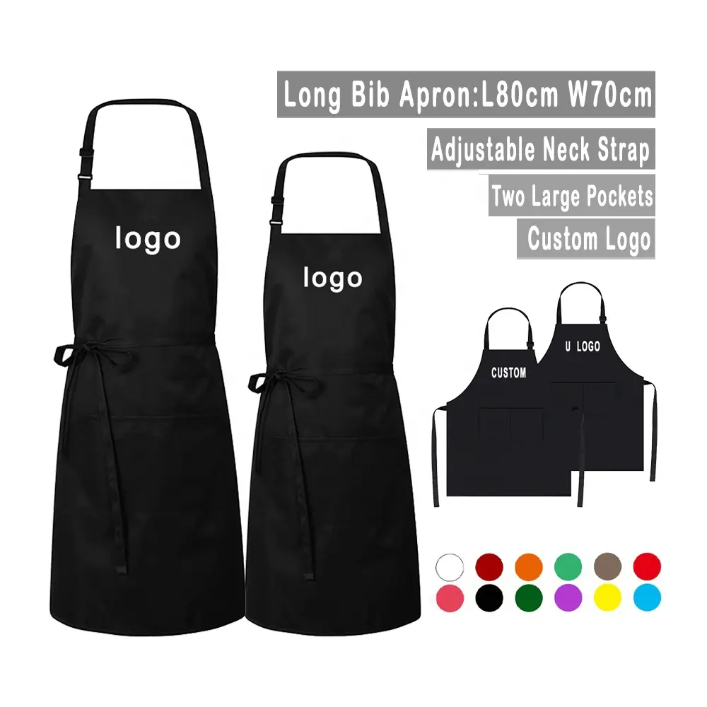 Unisex uniforme trabajo café restaurante babero largo logotipo personalizado Chef cocina delantales