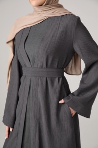 Ensemble Abaya Ouverte Traditionnelle Musulmane Islamique Vêtements Accessoires <span class=keywords><strong>Maxi</strong></span> Robe Aïd pour Jilbab Tenue Quotidienne Kaftan Anthracite 2 Pièces - Product Image 3