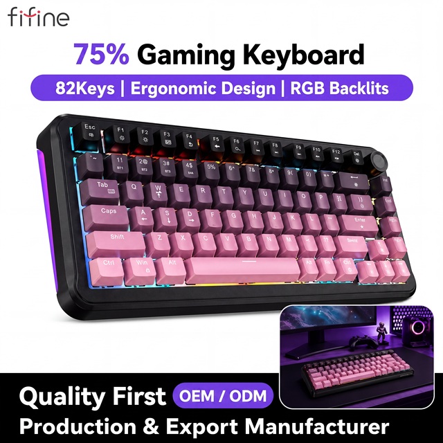 FIFINE GK4 Hot Swappable Mechanical Gaming Keyboard RGB Backlit Wired Compact Layout Programmable NKRO Desk Keyboard Media Knob