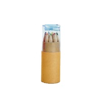 Étuis à crayons de couleur en bois motif OEM tube de papier artisanal couvercle transparent avec ensemble taille-crayon 3.5 pouces crayon de couleur promotionnel