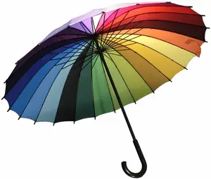 eco friendly straight umbrella 24 inches manual 24 ribs strong windproof sky blue color J handle rain stick umbrella straight