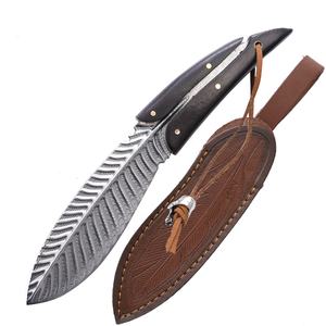 उत्तम 5Cr15MoV MIM प्रकोस लीफ शेप ब्लेड अफ़्रीकी ब्लैकवुड हैंडल लेदर शीथ के साथ फुल टैंग फिक्स्ड ब्लेड चाकू - Product Image 4