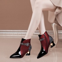 Nouvelles Bottines Brillantes Style Britannique Bestop 2025 – Soldes Exceptionnelles d'Automne-Hiver, Bottes Courtes Polyvalentes à Talon Épais Pointu pour Femmes