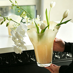Vaso in Vetro Artigianale Multiuso, Contenitore Idroponico con Texture Ondulata Stile Cavolo, Decorazione da Tavolo per Soggiorno - Product Image 5