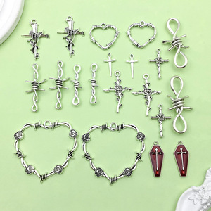 Cross Thorn Heart Pendant DIY Jewelry Accessories For Bracelet Necklace Keychain <b>Silver</b> Tone Barbed Wire Design - Product Image 1