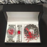 Montre Hip-Hop Haut de Gamme 43mm avec Diamants et Verre Saphir, Collier et Bracelet Cubain Coloré en Acier Inoxydable Effet Sucre de Canne