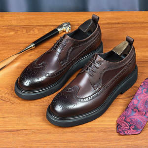 Chaussures habillées pour hommes, tendance, bout rond, semelle épaisse, chaussures de bureau, hauteur accrue, cuir, chaussures pour hommes, soirée, affaires, chaussures pour hommes faites à la main - Product Image 2