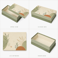 Boîte cadeau rigide en papier vert sauge personnalisée, impression botanique, deux pièces, couvercle et base, emballage de produit haut de gamme