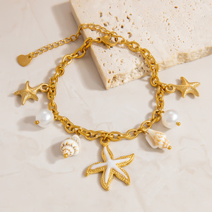 Starfish Pearl <b>Bracelet</b> 18K Gold Plated Ocean Style Unisex Jewelry Everyday Wear - Product Image 3