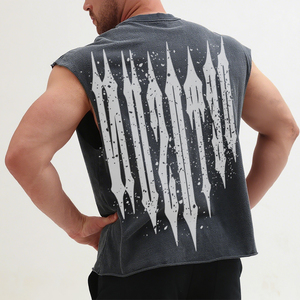 Tùy Chỉnh Người Đàn Ông Cắt Không Tay Tank Top 100% Cotton Phòng Tập Thể Dục Thể Thao Axit Rửa Ráp dây Tank Top Dtg In Ấn Tank Top Nhà Sản Xuất - Product Image 4