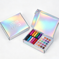 Boîte d'emballage cosmétique portable de luxe avec logo personnalisé, holographique, écologique, boîte cadeau en papier irisé, palette de fards à paupières, rouge à lèvres