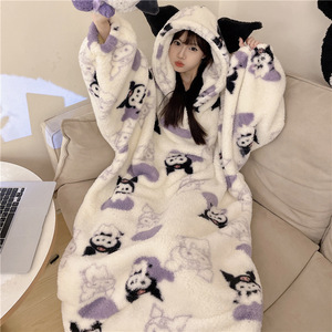 Mùa đông nóng bán dễ thương ấm cúng quá khổ trùm đầu mặc đồ ngủ Chăn với Hoodies lông cừu flannel áo choàng Phụ Nữ Nhà quần áo - Product Image 1