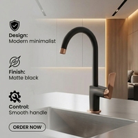Robinet de cuisine moderne noir en laiton à poser sur le plan, style contemporain, pour éviers de cuisine - Vente en gros