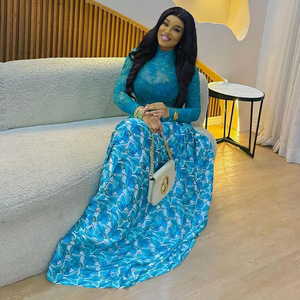 Abito <span class=keywords><strong>Lungo</strong></span> a Linea A per Donna, <span class=keywords><strong>Vestito</strong></span> Autunnale Azzurro a Maniche Lunghe, Vita Sottile, Collo Alto, <span class=keywords><strong>Elegante</strong></span> e Chic per Serate - Product Image 4