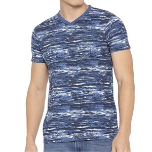 Camiseta de Manga Corta con Cuello en V para Hombre, Estampada, Ajustada, Informal, con Diseño Azul Tejido en Poliéster Transpirable - Product Image 3