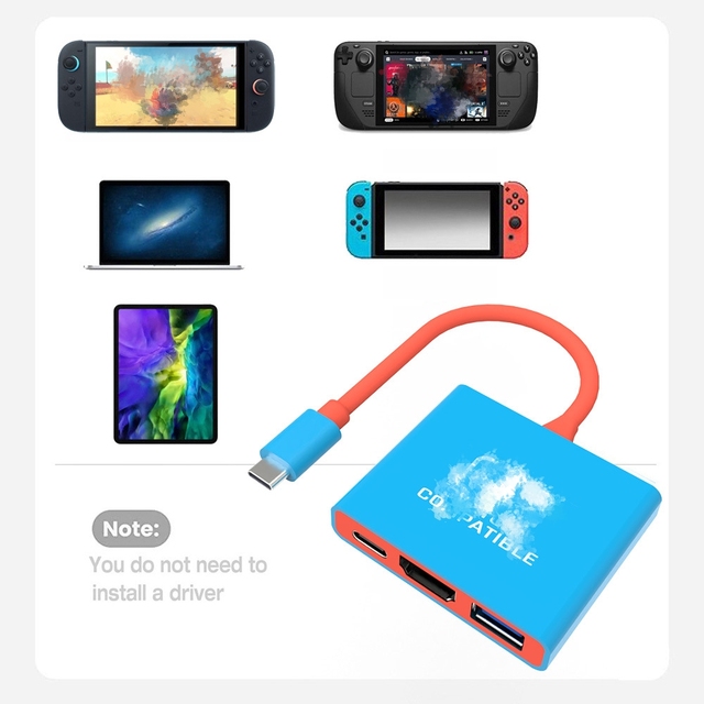 Compatible with Switch 2 Portable Dock Supports 100W PD Charging Input TV 4K/60Hz 3-in-1 HUB Adapter for Switch 2