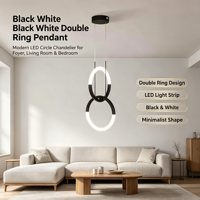 Luminaire suspendu LED moderne noir et blanc à double anneau entrelacé, lustre circulaire minimaliste pour hall d'entrée, chambre à coucher, hôtel