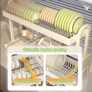 2 Layer Stainless Steel Multifunctional Over the Sink Shelves Organizer Silver Dish Drainer Drying <b>Storage</b> <b>Rack</b> for <b>Kitchen</b> - Product Image 4