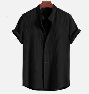 Men Summer Short Sleeve Button Solid Color Cotton <b>Blend</b> Shirts Stand Collar Men's Blouse Top Casual Shirts - Product Image 4