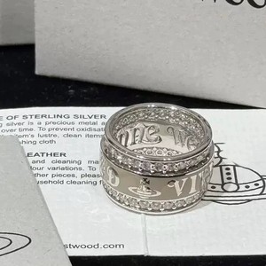 Anello di Coppia Serie Saturno Regina del West, Doppio Strato con Zirconi, Stile Punk Lucido, Versione Larga York con Finitura a Forno - Product Image 3