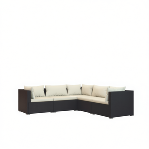 Ensemble de salon de jardin en rotin noir crème 6 places, mobilier d'extérieur contemporain résistant aux intempéries - Product Image 1