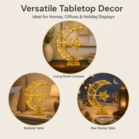 Ensemble de décorations de table LED en forme de lune en bois doré scintillant pour l'Aïd Ramadan, base réutilisable, durable, petite taille, pour étagère de maison, vente chaude