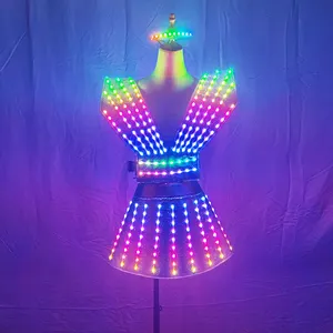 미래 기술 여자의 LED 원피스 섹시한 실버 레이저 스커트 성능 DJ 가수 무대 의상 코스프레 의상