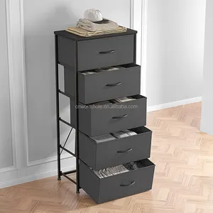 Tall Kids Bedroom Fabric Dresser 5 Drawer Storage Tower Organizer Unit Dresser Furniture For Hallway Entryway Closets