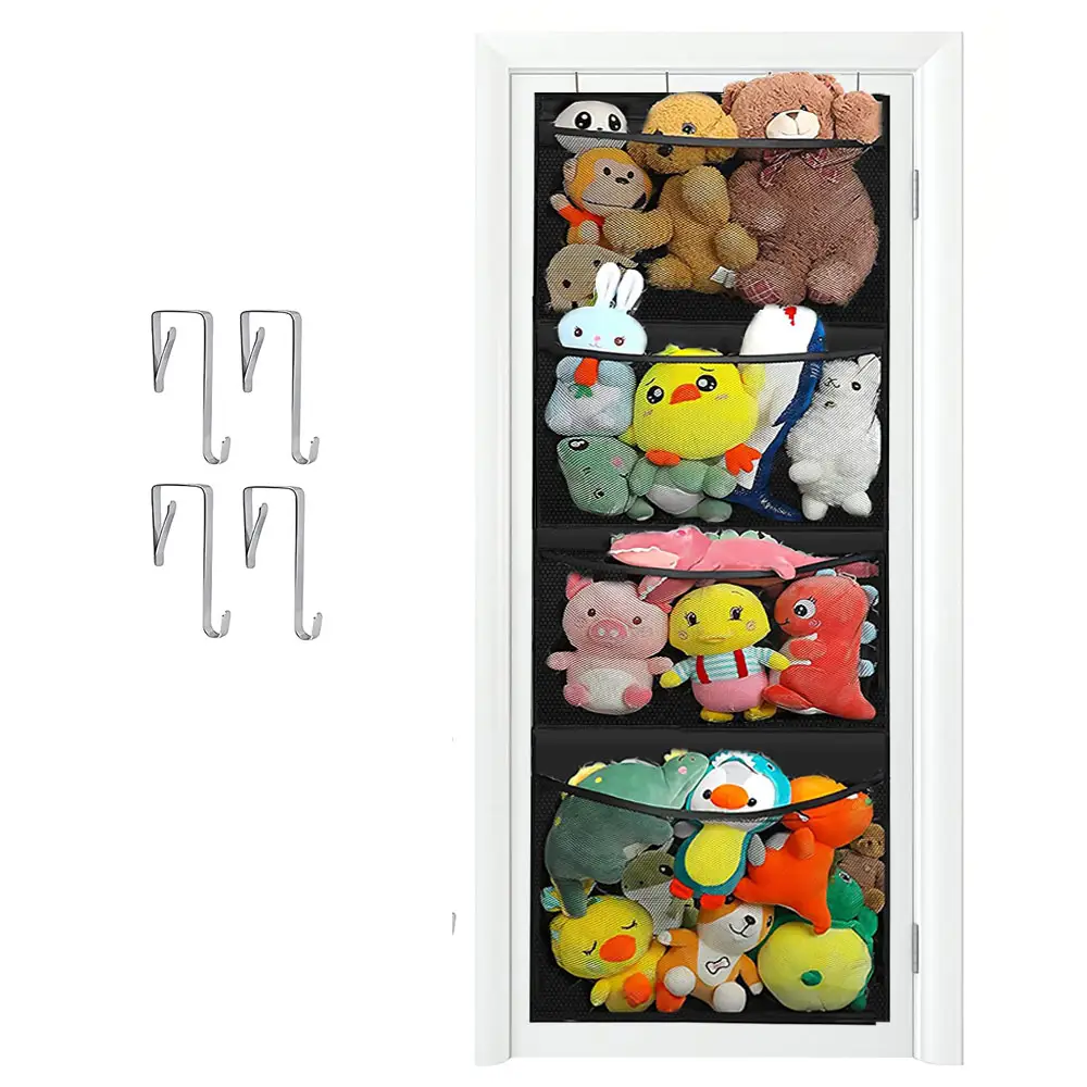 mesh net sides over the door hook 4 pocket tier storage pouch wall kids toys storage stuffed animal hanging organizer